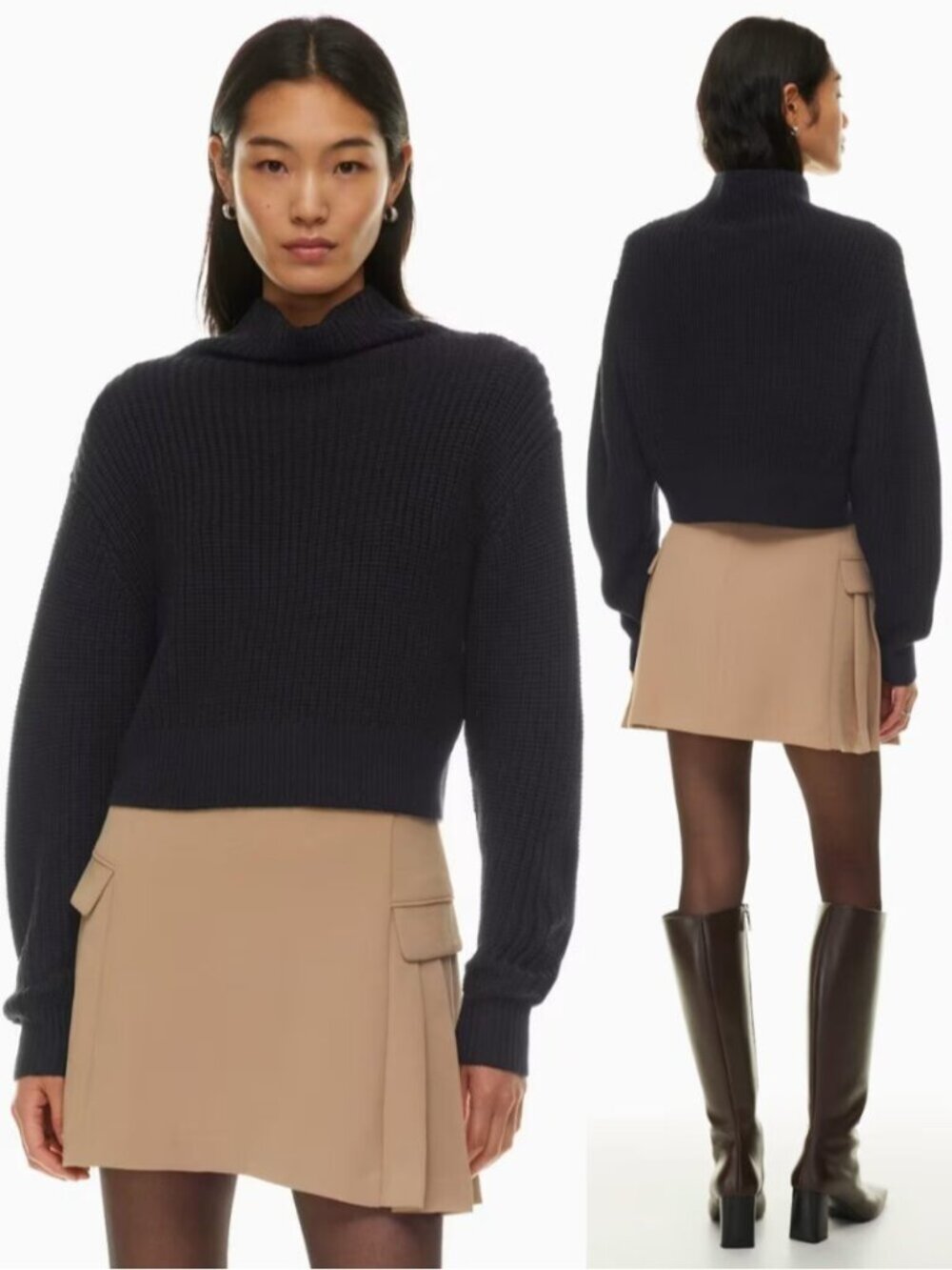 Wilfred Black Merino Wool  Montpellier Waist Mockneck Sweater